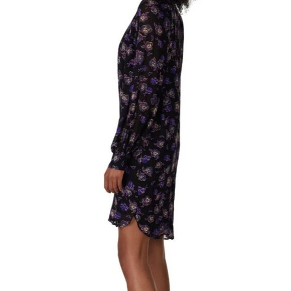 Designer GANNI Floral Georgette Mini Dress W/ Long Sleeves Round Neck For Women - Picture 3 of 16